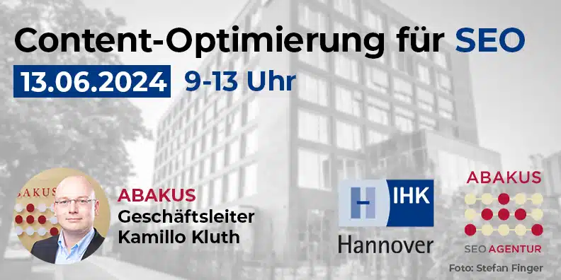 IHK Hannover Seminar "Content-Optimierung für SEO" am 13.06.2024