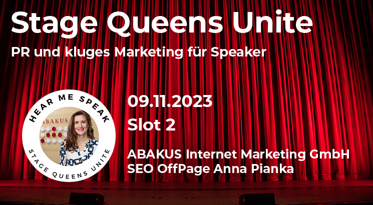 Anna Pianka von der ABAKUS Internet Marketing GmbH hält am 9. November den Vortrag "PR und kluges Marketing für Speaker".